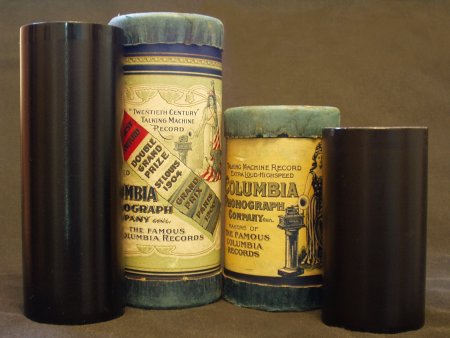 Comparison of a Columbia 6-inch Twentieth Century 3-minute wax and a standard cylinder.